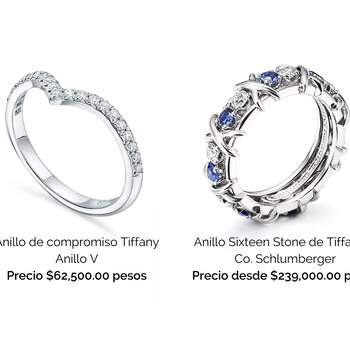Anillos de compromiso Tiffany &amp; Co, precios entre $60,000 y $300,000 pesos