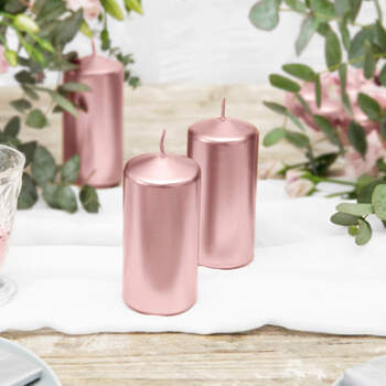 Vela Decorativa Mediana Color Oro Rosa 6 Unidades- Compra en The Wedding Shop