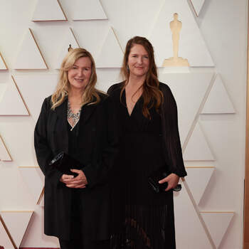Oscar® nominee Jacqueline West (right) and guest arrive on the red carpet of the 94th Oscars® at the Dolby Theatre at the Ovation Hollywood in Los Angeles, CA, on Sunday, March 27, 2022.