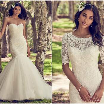 This mermaid wedding dress features a bodice of shimmering lace motifs atop a voluminous tulle skirt. Complete with sweetheart neckline and lined with shapewear for a figure-flattering fit. Finished with covered buttons over zipper closure. Lace illusion jacket with half-sleeves sold separately. 

<a href="https://www.maggiesottero.com/maggie-sottero/orchid/11182?utm_source=zankyou&amp;utm_medium=gowngallery" target="_blank">Maggie Sottero</a>
