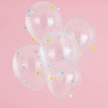Globos de colores pastel con pompón 5 unidades- Compra en The Wedding Shop