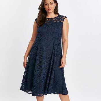 Grace Navy Blue Lace Skater Dress, Evans