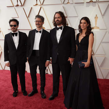 Oscar® nominees Alberto Mielgo and Leo Sanchez (center) and guests arrive on the red carpet of the 94th Oscars® at the Dolby Theatre at the Ovation Hollywood in Los Angeles, CA, on Sunday, March 27, 2022.