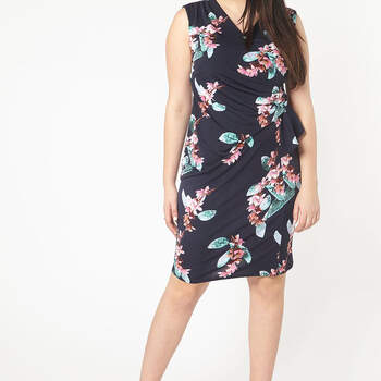 Navy Blue Hourglass Fit Floral Dress. Credits: Evans