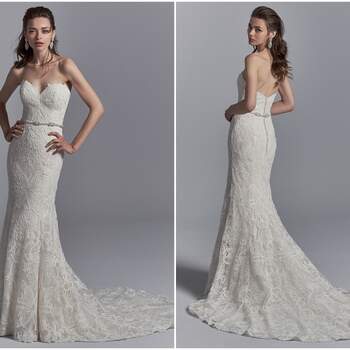 This elegant sheath wedding dress features allover lace motifs and a strapless sweetheart neckline. Lined with shapewear for a luxe fit. Finished with crystal buttons over zipper closure. Detachable beaded belt accented in Swarovski crystals sold separately.

<a href="https://www.maggiesottero.com/sottero-and-midgley/graham/11211?utm_source=zankyou&amp;utm_medium=gowngallery" target="_blank">Sottero and Midgley</a>