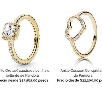 Anillos de compromiso Pandora con precios alrededor de los $20,000 y $25,000 pesos