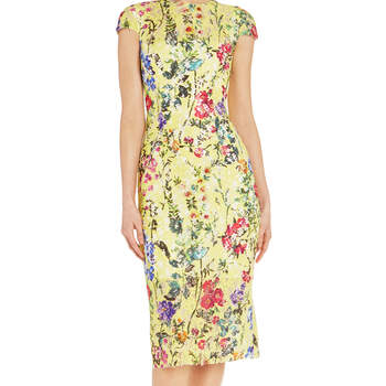 Garden floral sheath dress. Credits: Monique Lhuillier