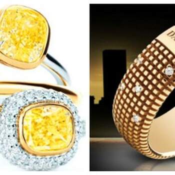 Diamants jaunes montés sur un anneau de Tiffany et bague en or jaune avec diamants de  Damiani métropolitaine