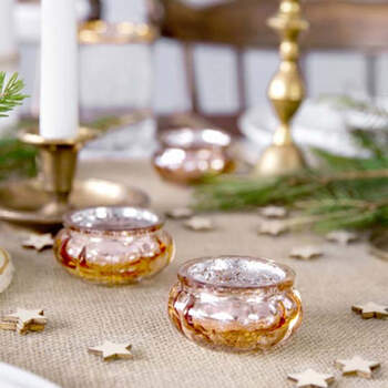 Portavelas de vidrio oro rosa 3 cm 4 pezzi- Compra en The Wedding Shop