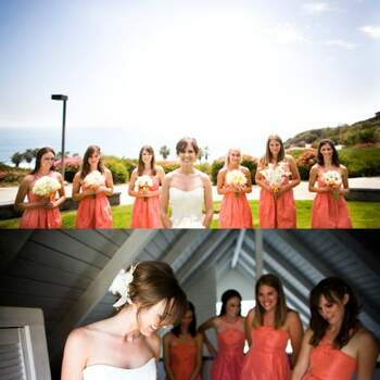 Demoiselles d'honneur habillées de robes couleur corail.
Crédit photo: Mariage Original