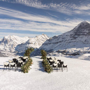 Symbolic ceremony in winter in the mountains with view of Jungfrau