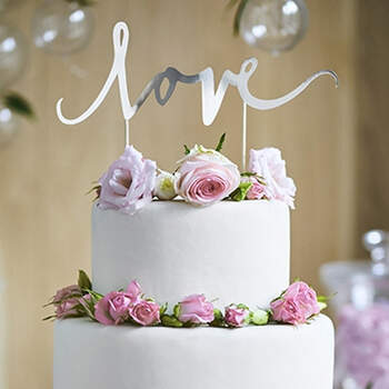 Topper tarta nupcial plateado LOVE- Compra en The Wedding Shop
