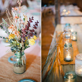 Rustykalne dekoracje weselnego stołu.