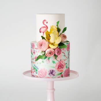 Foto: Cake Ink - Pastel pintado a mano con flores y flamingo