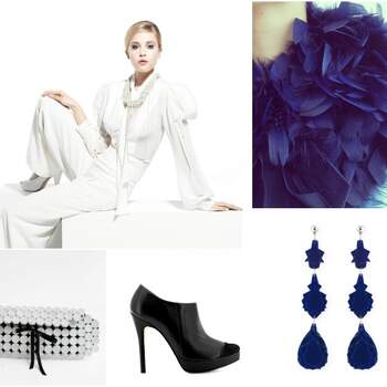 Fotos: Fato de noiva - YolanCris 2013; estola azul - Maçã de Adão;brincos azuis - Baguera; sapatos pretos - Zillian; clutch branca - Há de Haver