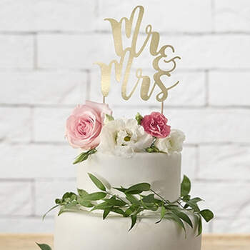 Figura Para Tarta Nupcial Inscripción Mr y Mrs Oro- Compra en The Wedding Shop