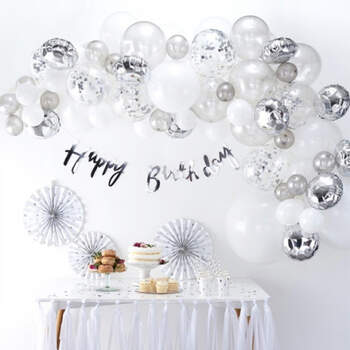 Arco de globos de plata 70 unidades- Compra en The Wedding Shop