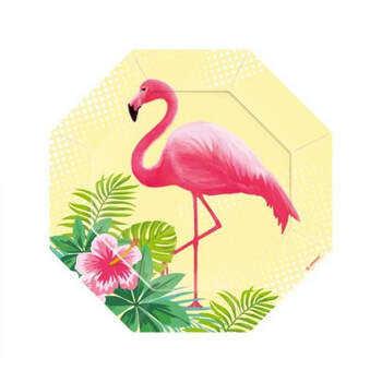Plato octogonal flamingo paradise 6 pz- Compra en The Wedding Shop