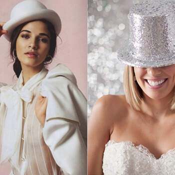 De gauche à droite, chapeau de Roza Gough, Vogue Russie 2011 et chapeau gris par Jenna McKenzie.
Photo : confesionesdeunaboda.blogspot.com