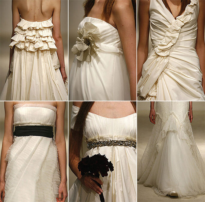Un collage con los detalles de los vestidos de novia de Vera Wang