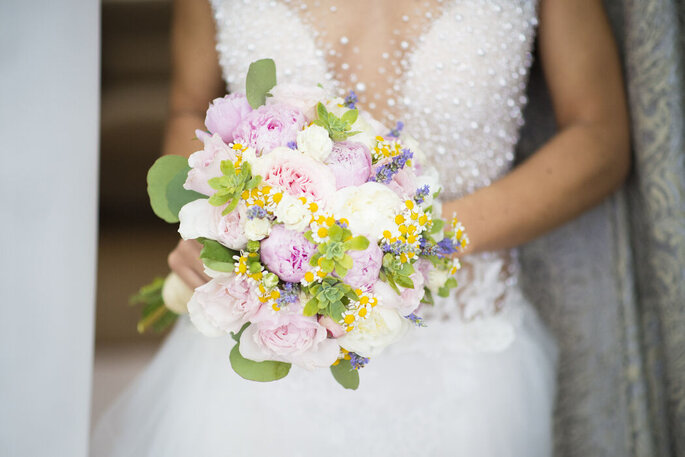 bouquet sposa, elementi rosa e viola