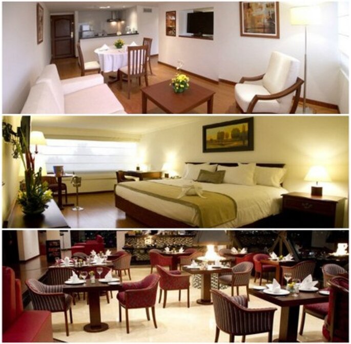 Varios ambientes habitacion con salón, habitación doble, restaurante. Foto: Metropark Hotel