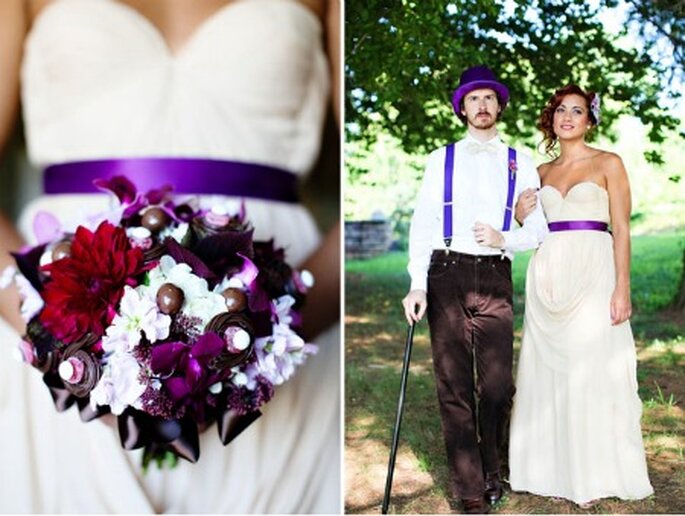 Detalles de trajes de novios en tonos violetas - Foto: Green Wedding Shoes