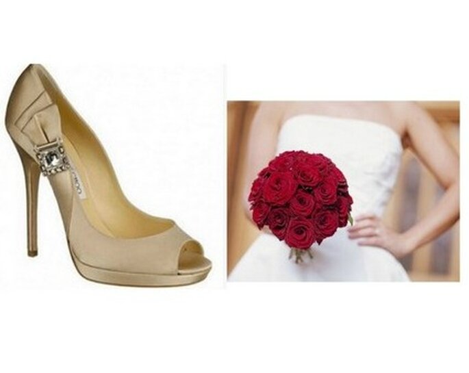 Chaussures de mariée Jimmy Choo & Bouquet de roses rouges 