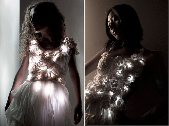 Las luces LED se integran en la creación nupcial. Fotos: Rhyme & Reason.