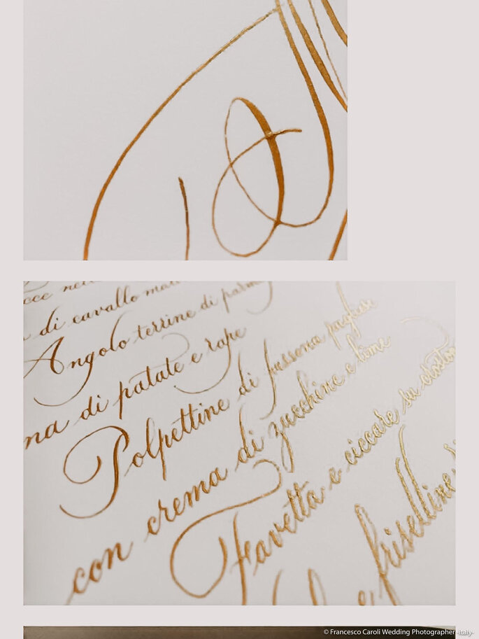 Dettagli del menù calligrafa da Beautiful Letters per presentare il prelibato buffet offerto da Giuvida Banqueting