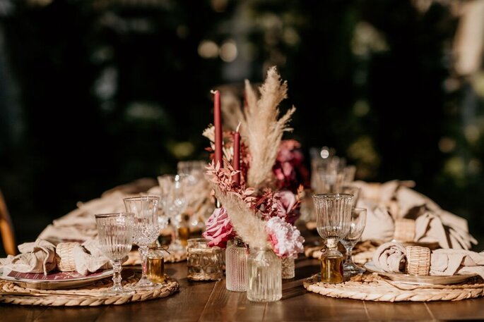 décoration de table de mariage fleurs séchées vintage