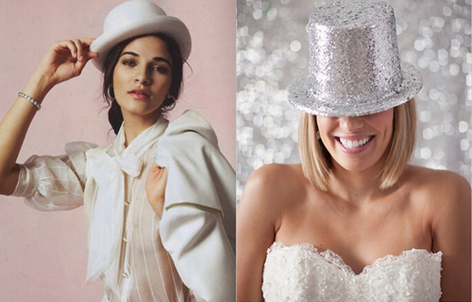 Da sinistra, cappello Roza Gough, Vogue Russia 2011 (foto: confesionesdeunaboda.blogspot.com) e Silver NYE Hat by Jenna McKenzie (foto: confesionesdeunaboda.blogspot.com)