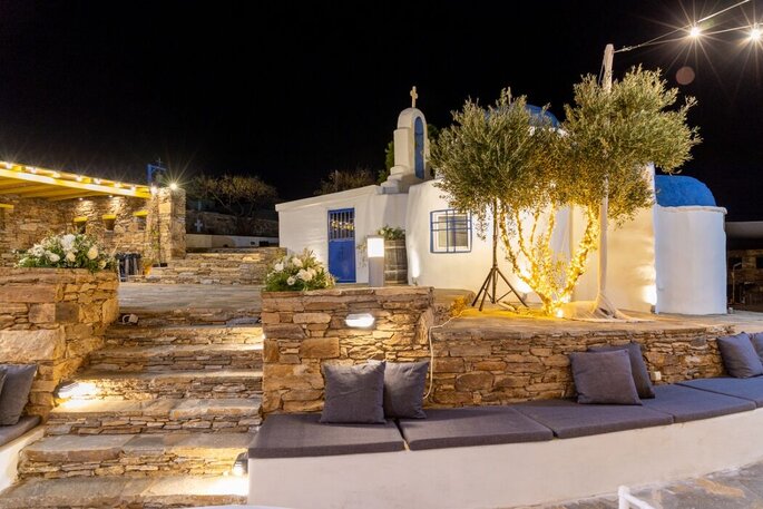 Lieu de réception romantique en Grèce vu de nuit - The Secret View