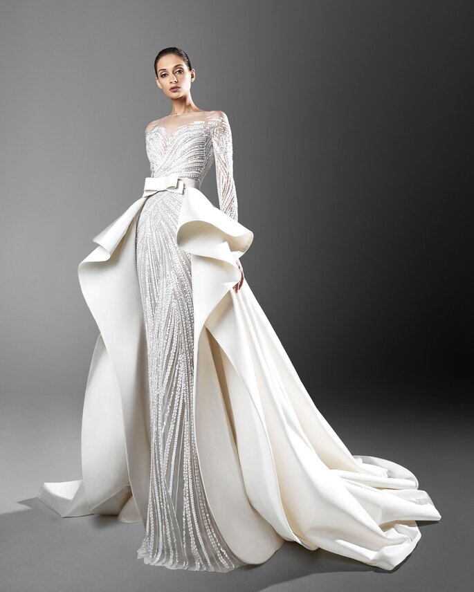 abiti da sposa 2021 tendenze - vestido de noiva justo, inteiro bordado com saia estruturada removível