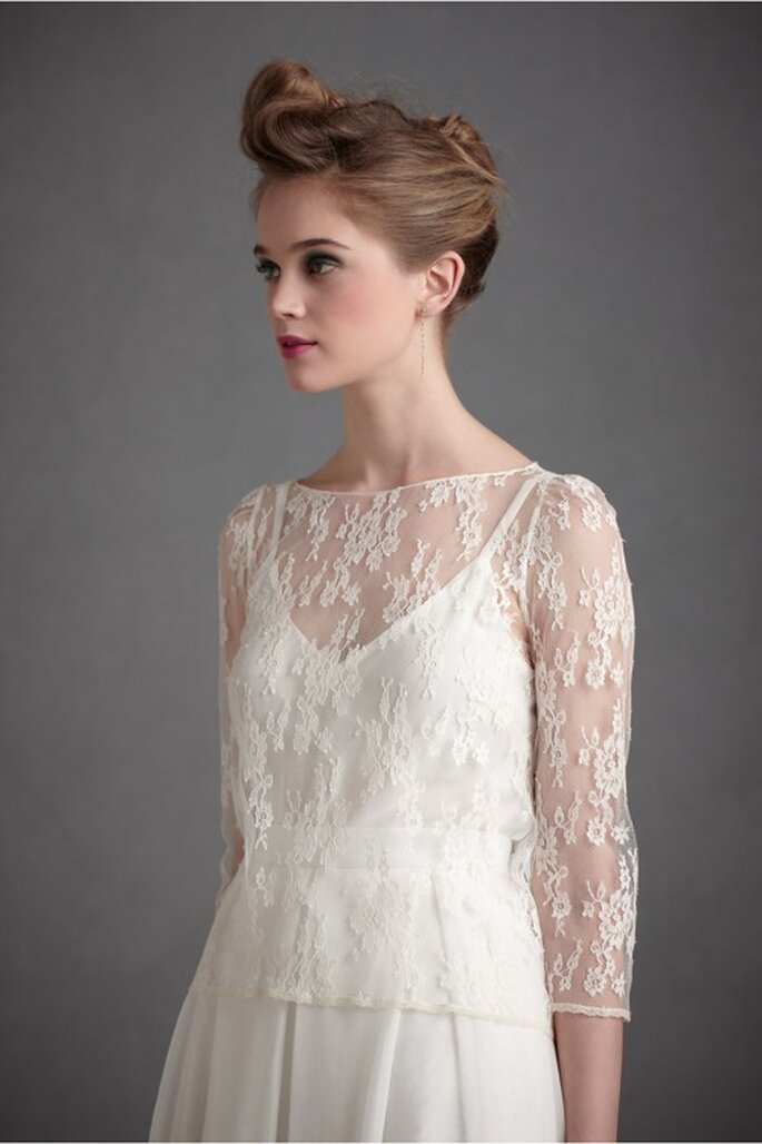 Elige un vestido de novia con mangas tres cuartos y silueta holgada - Foto BHLDN