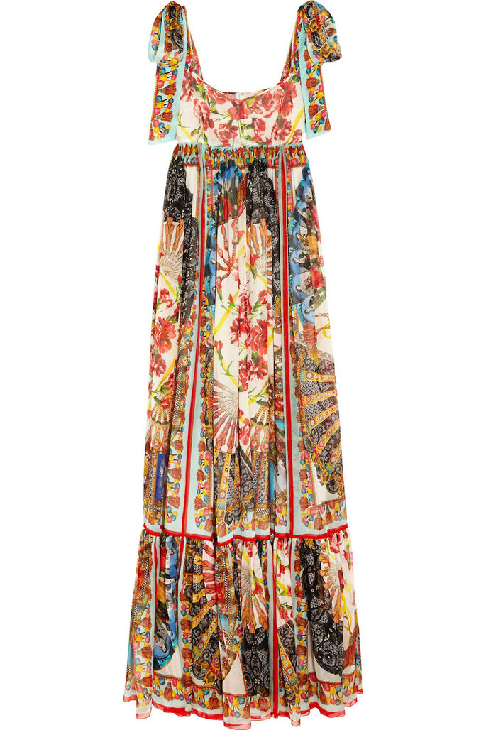 Vestidos de fiesta con estampados coloridos inspirados en los años 70 - Dolce & Gabbana en Net a Porter