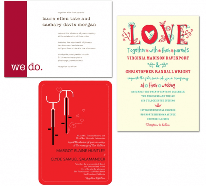 Invitaciones de boda en color rojo con ilustraciones y diseños divertidos - Foto Wedding Paper Divas