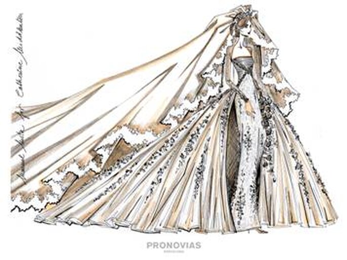 Propuesta 1 para Kate Middleton, diseñado por Manuel Mota para Pronovias