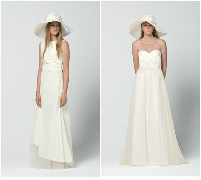 Due proposte minimal in bianco ottico. Max Mara 2013 Bridal Collection. Foto: www.maxmara.com