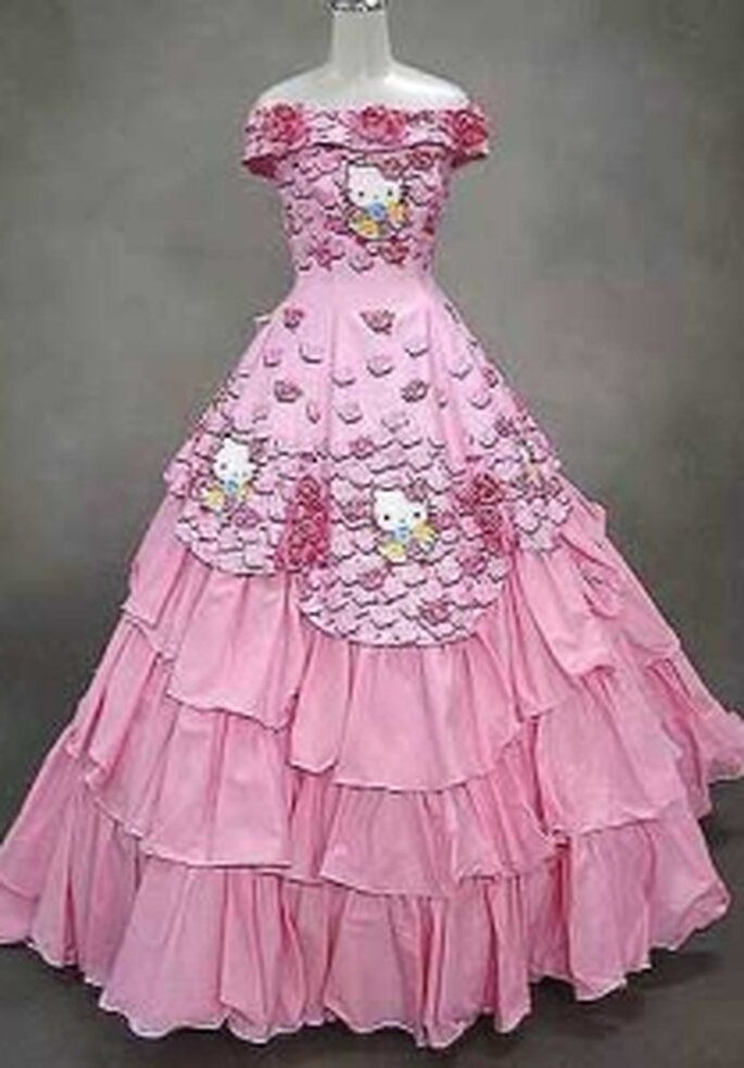 Hello Kitty 2009 - Robe longue de coupe princesse, à décolleté bateau, divers appliques