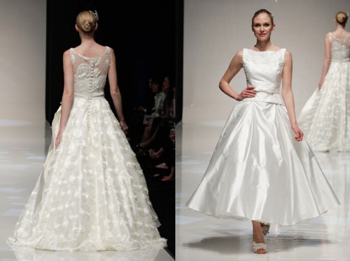 Dos vestidos de novia de Blue Bridalwear 2014. Pasarela de la White Gallery 2013. Foto: www.bluebridalwear.co.uk