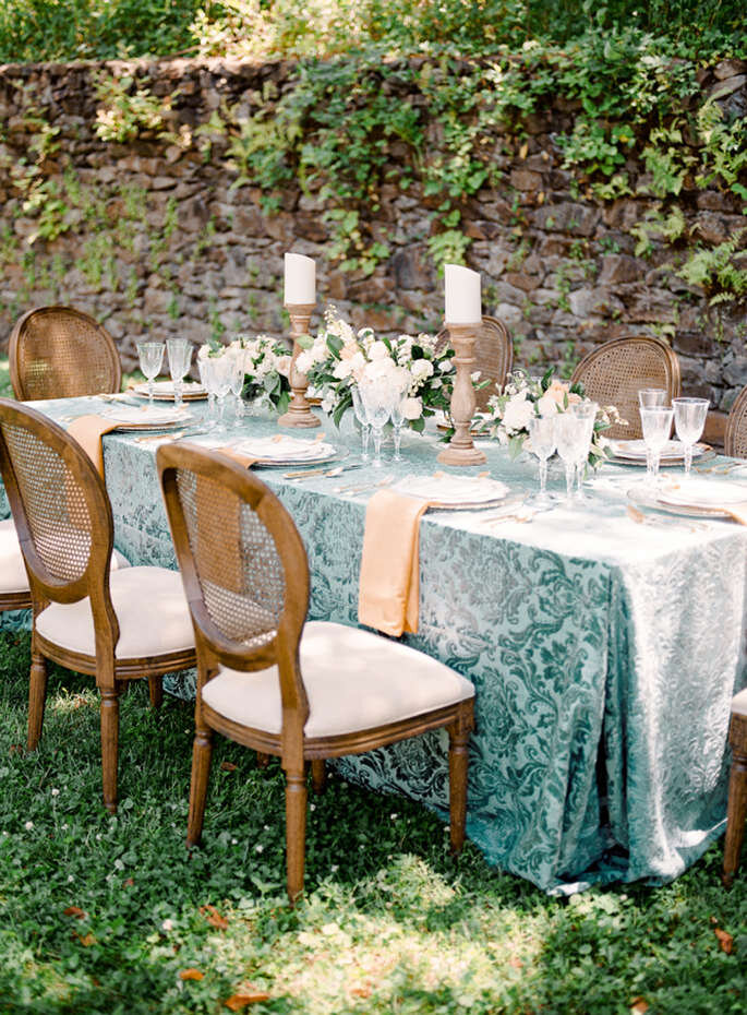 Decoración en Jacquard y estampado Damasco para boda