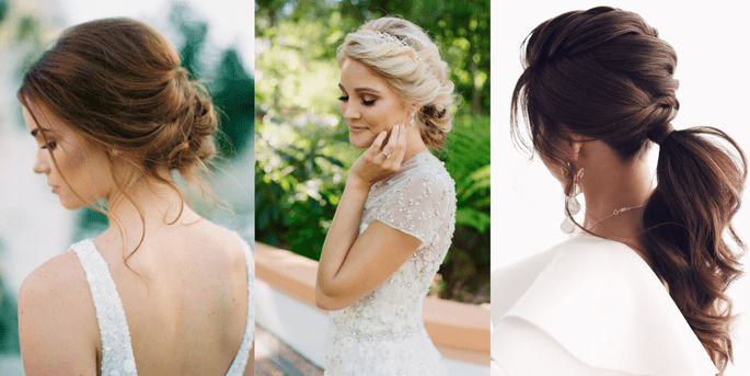 Coiffure de mariée cheveux relevés blondes brunes chignon queue de cheval couronne