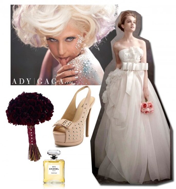 Look de novia inspirado en Lady GaGa - Foto Lady GaGa Facebook, Vestido Vera Wang, Zapatos, Charlotte Russe, Ramo arenaflowers.com