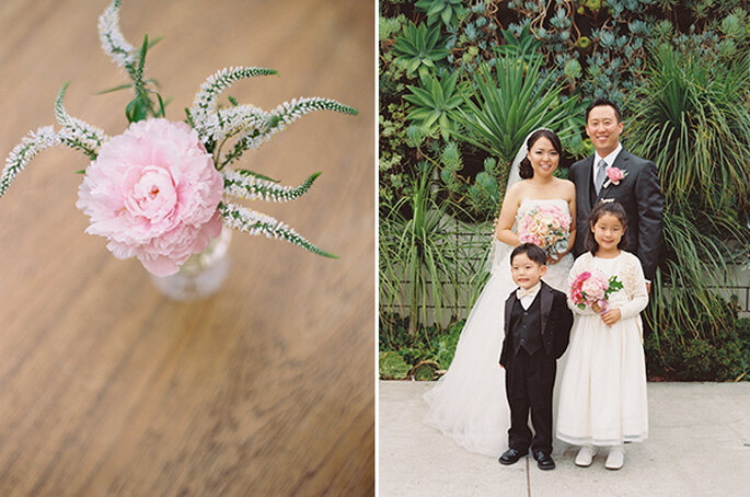 Encantada boda en un florido jardín en Los Angeles, California. Foto: Esther Sun
