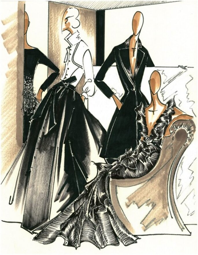 Bocetos de los vestidos en color negro para boda elegante - Foto Carolina Herrera Facebook