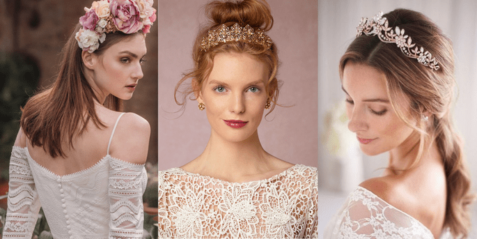 3 photos couronne de fleurs, diadème et couronne de mariée