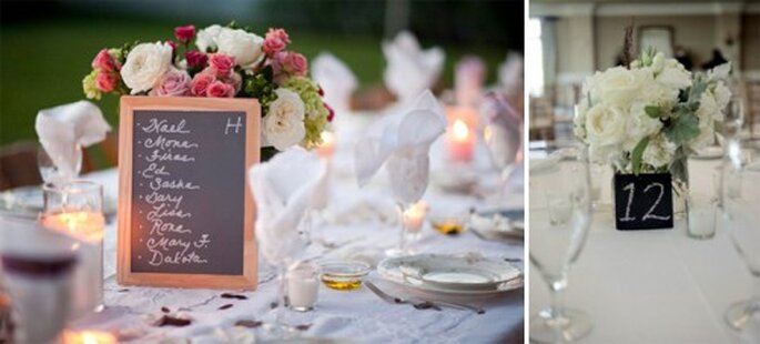 Centros de mesa con pizarrones para bodas - Foto UniqueChicDesigns