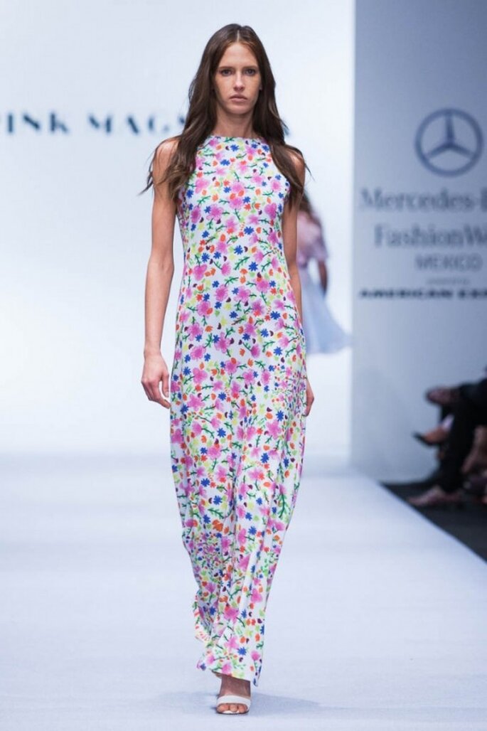 Vestidos de fiesta 2015 inspirados en la artesanía y colores de Chiapas - Foto Pink Magnolia en MBFWMX