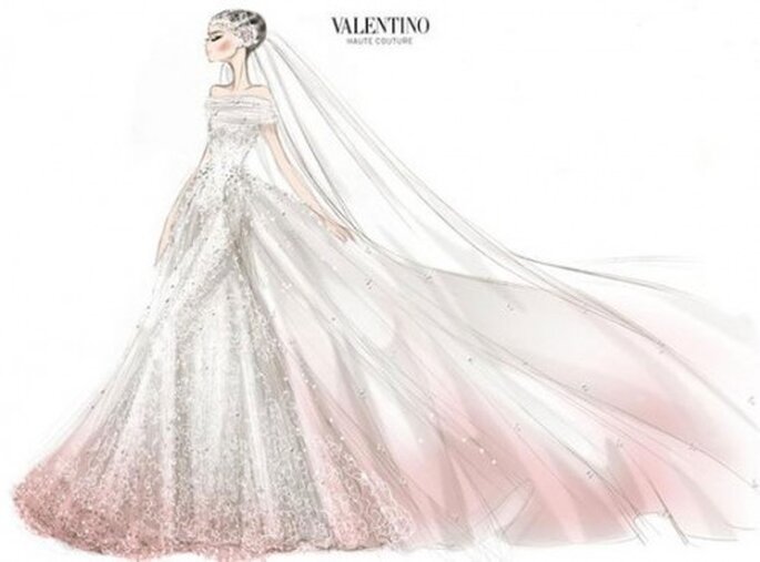 Boceto del vestido de novia de Anne Hathaway por Valentino